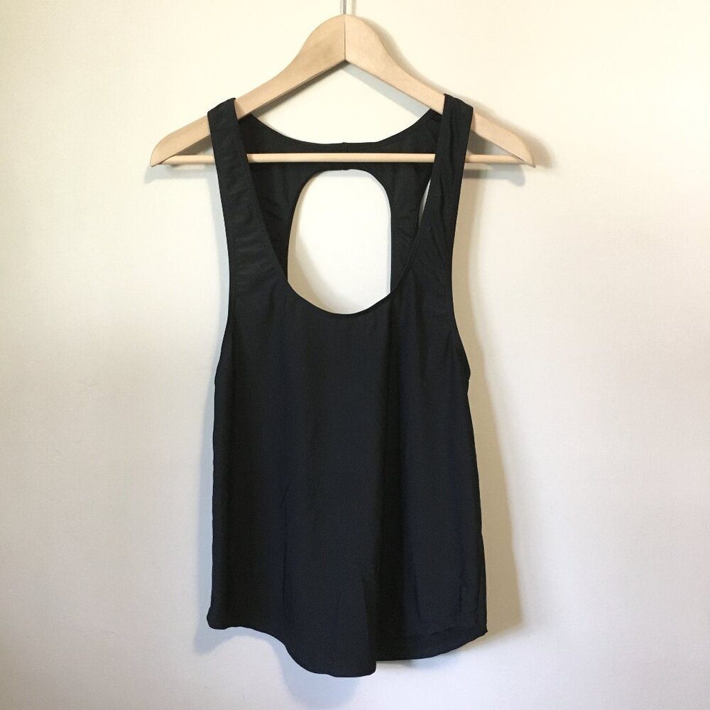 Black Open Back Workout Tank Top Sexy Breezy Gym Basic - S